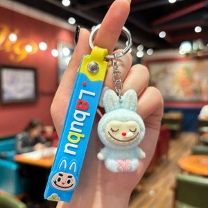 Fluffy Blue Labubu Keychain