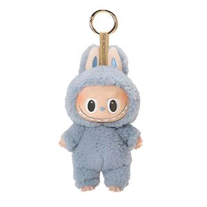 Labubu Keychain Charming Eager Pose in Soft Grey-Blue